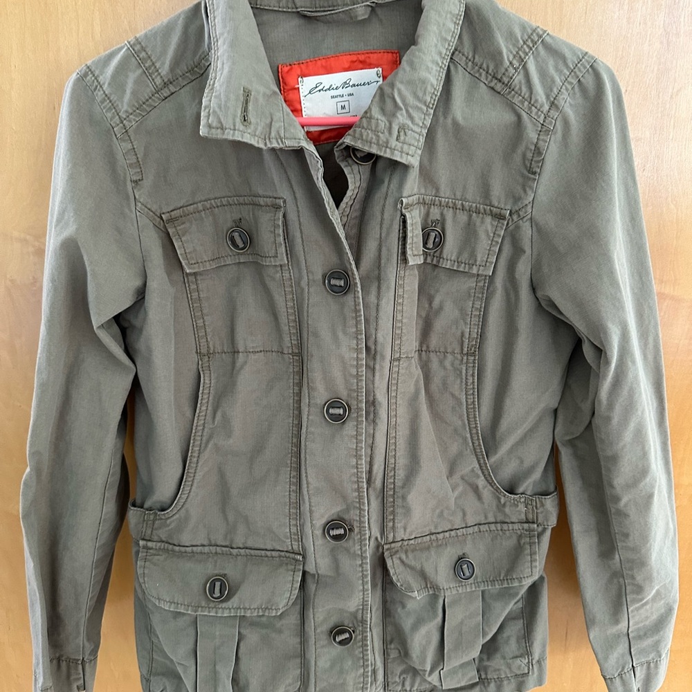 Eddie Bauer utility jacket, olive green, size medium. Excellent condition